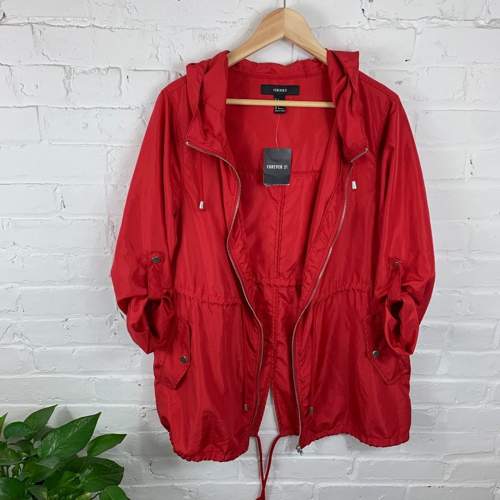 Forever 21 Long Sleeve Hooded Jackets Red Size S